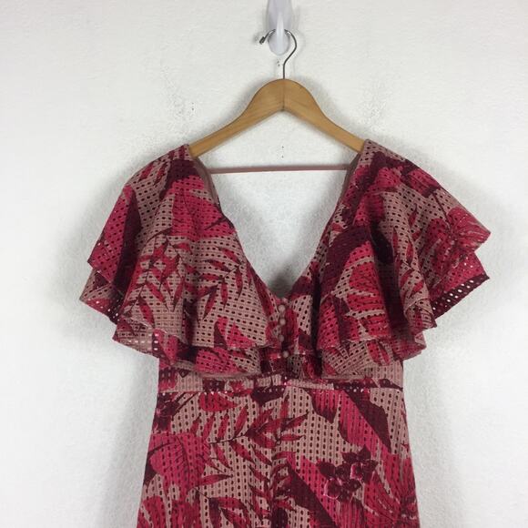 NWT Johanne Ortiz X H&M Maxi Dress XS Floral Eyelet Embroidered Ruffle Pink - Picture 4 of 16